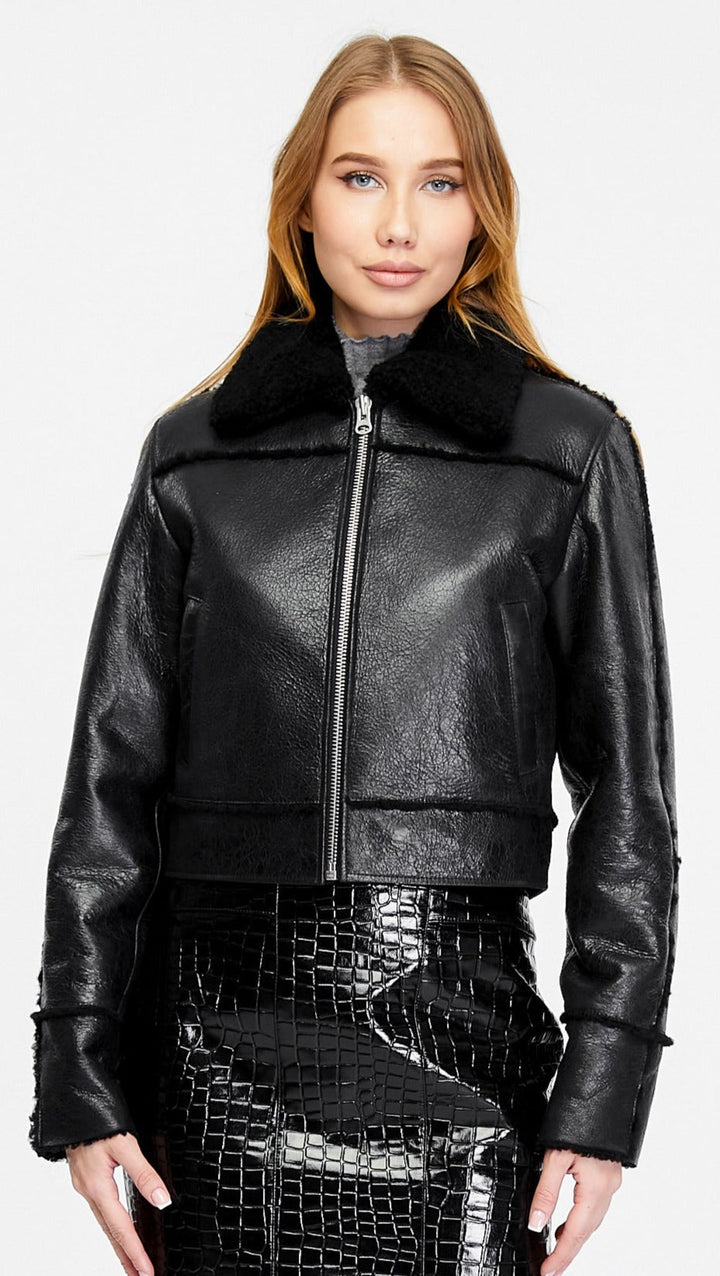 Black shearling cropped jacket