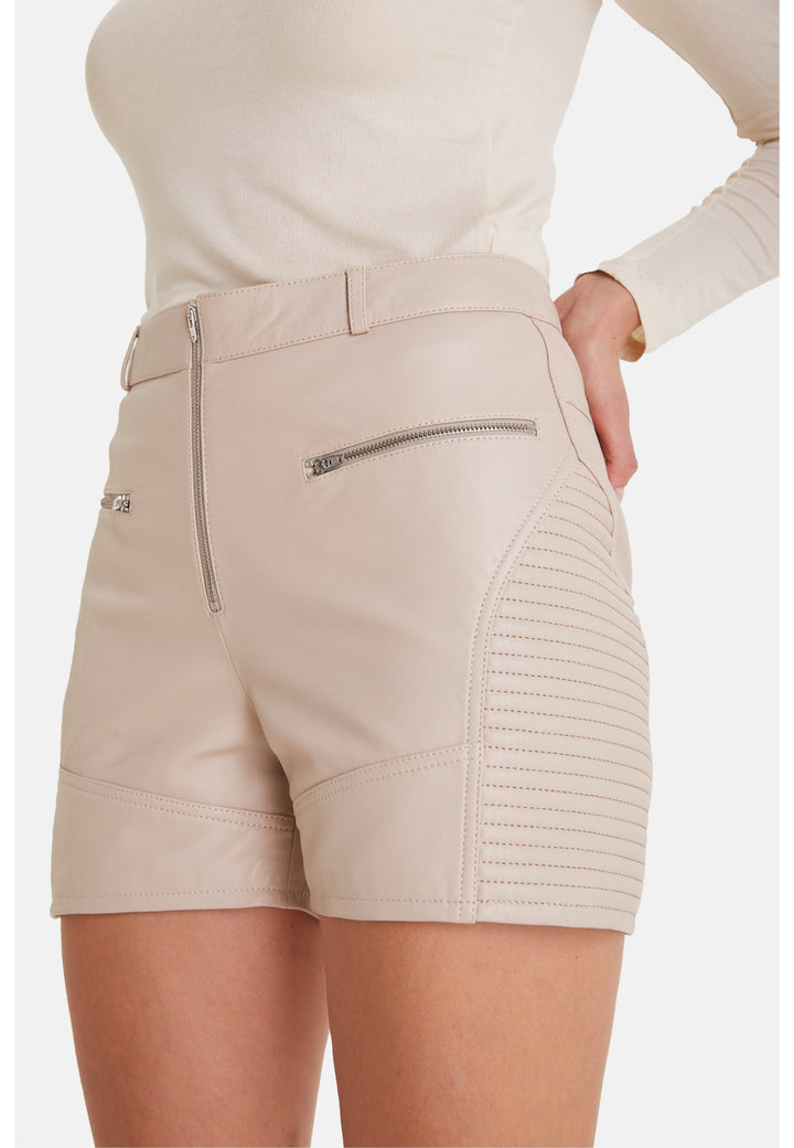 Beige high-waist leather shorts