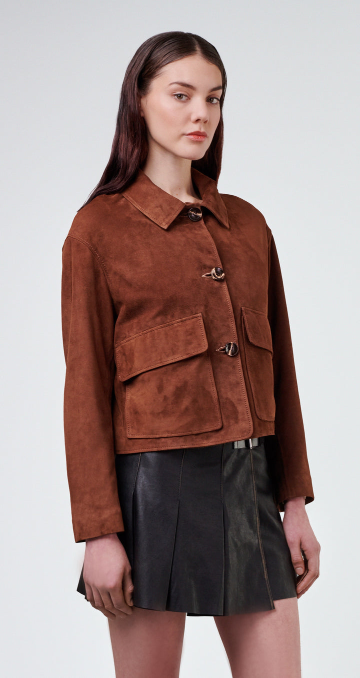 Brown suede jacket with toggles