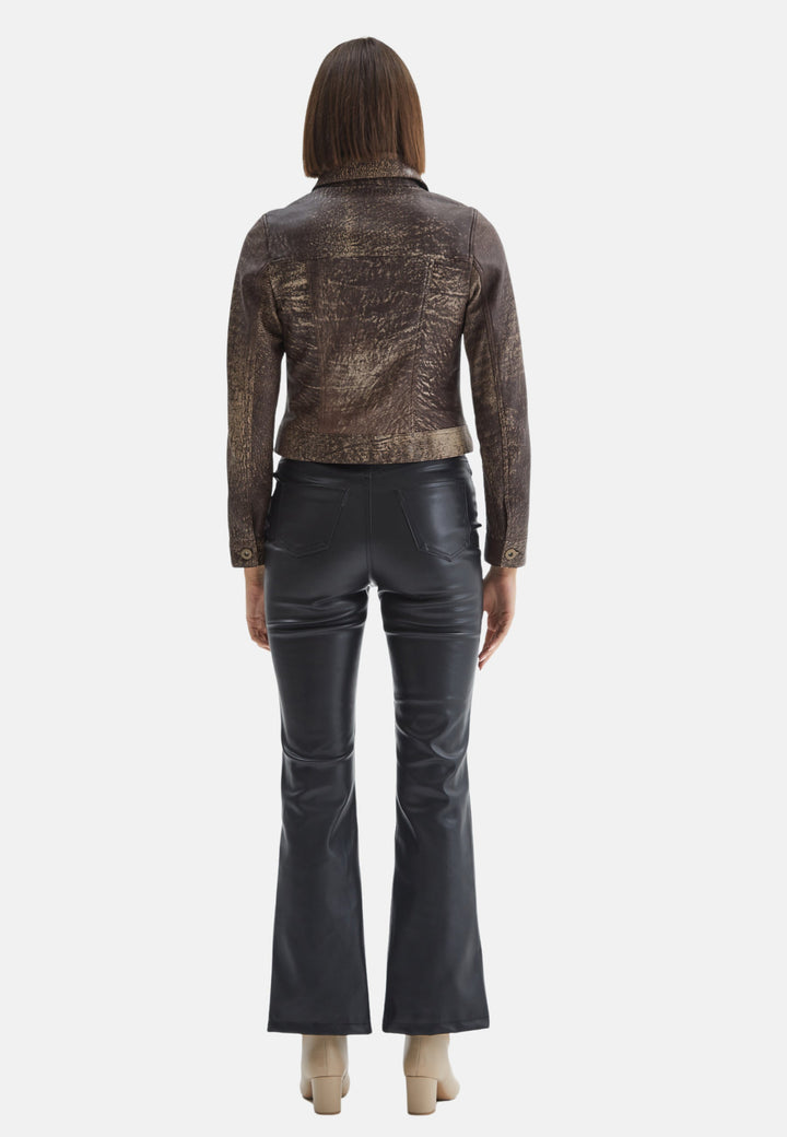 Back view brown textured leather jacket on model