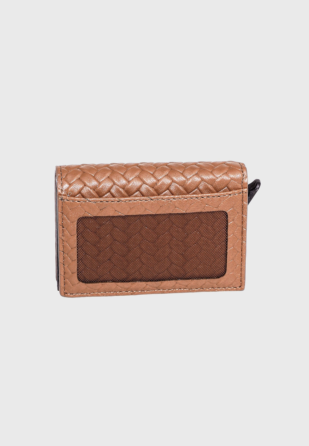 Tan woven genuine leather card holder