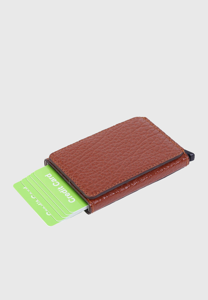 Tan textured leather card holder