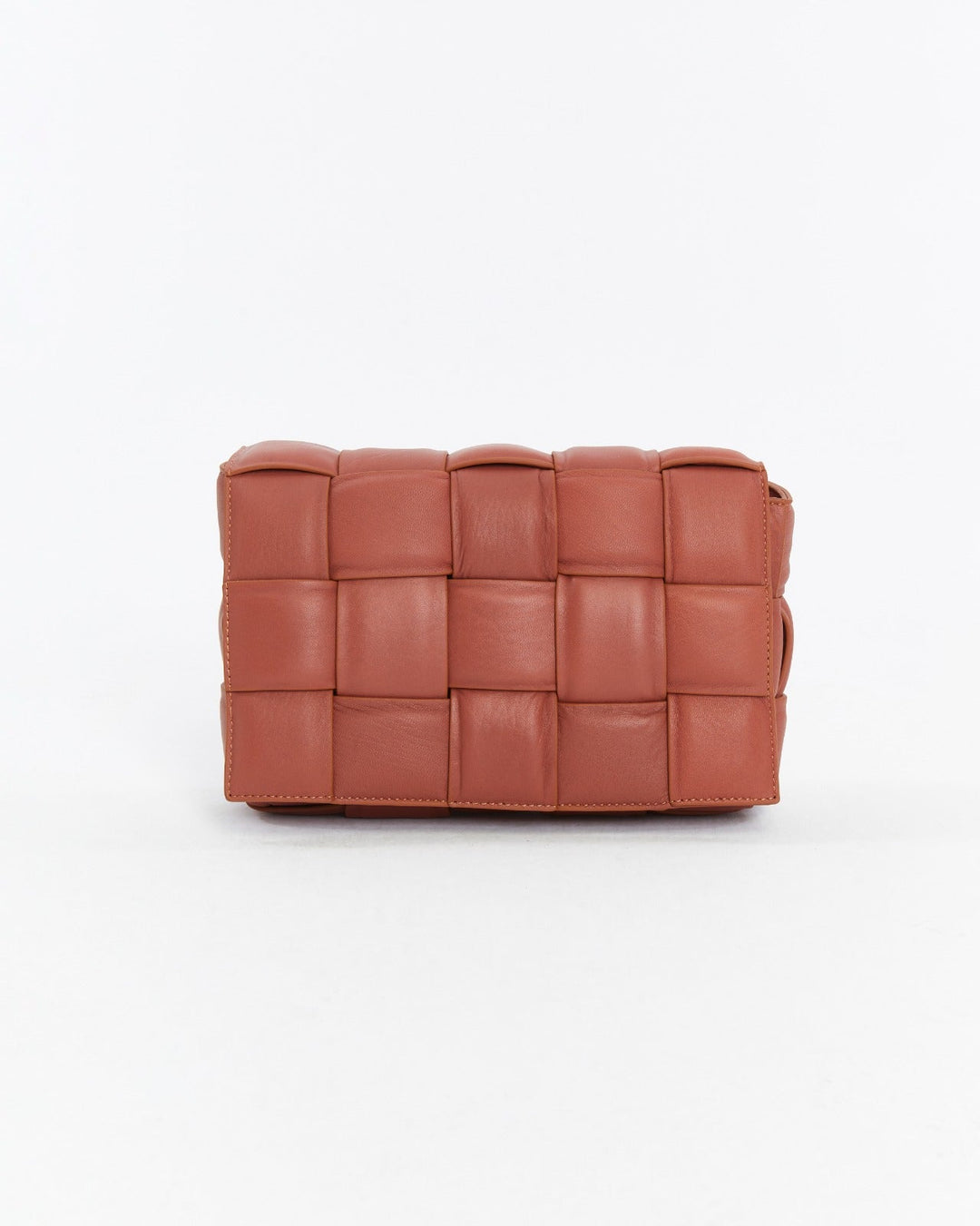 Cognac brown woven leather handbag