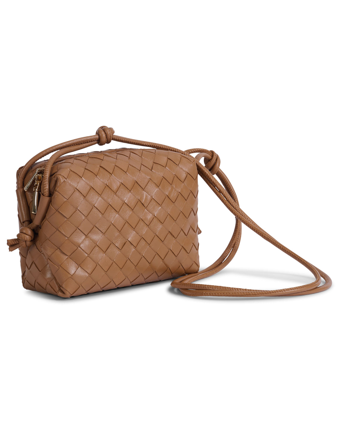 Tan woven leather crossbody bag