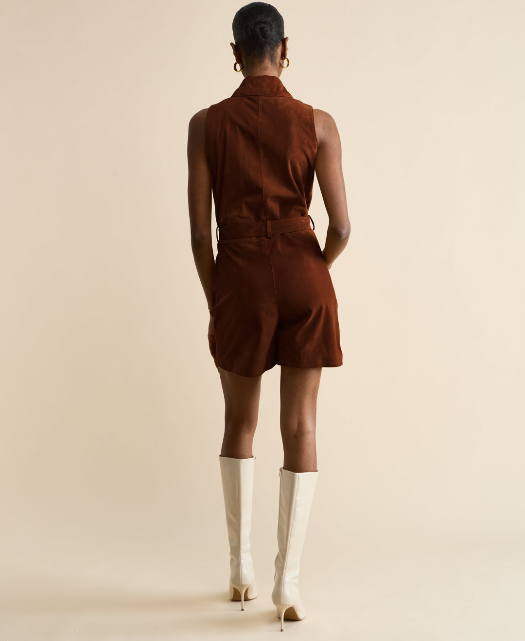 Back view brown suede romper