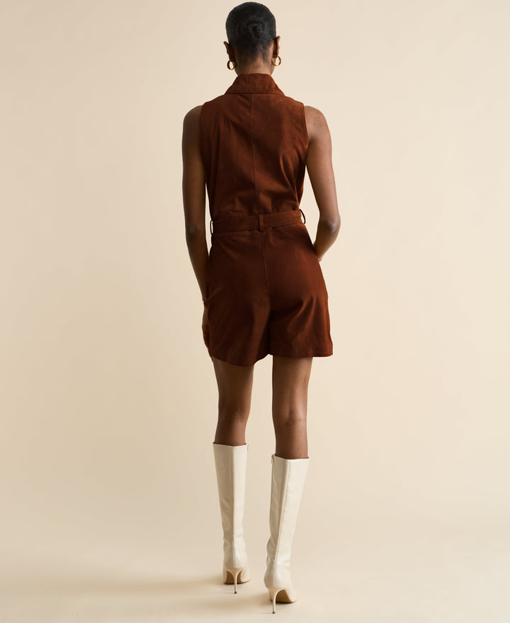 Back view brown suede romper