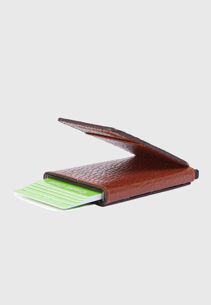 Tan textured leather card holder