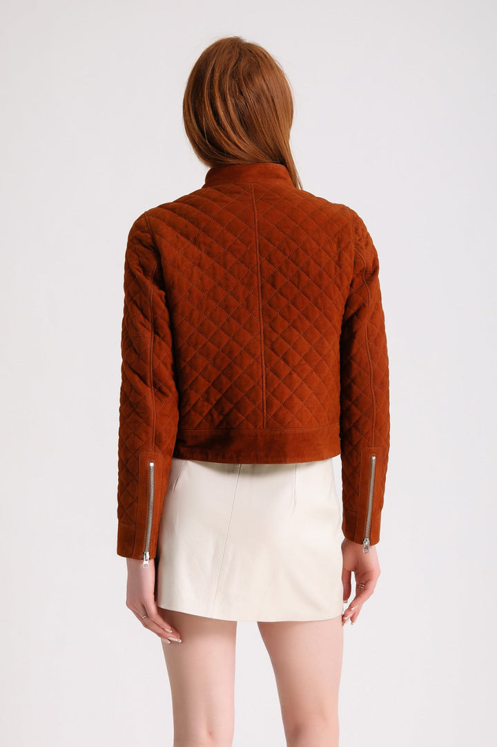 Rust quilted suede jacket - back view