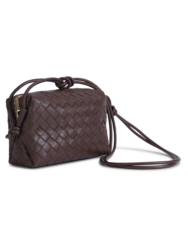 Brown woven leather crossbody bag