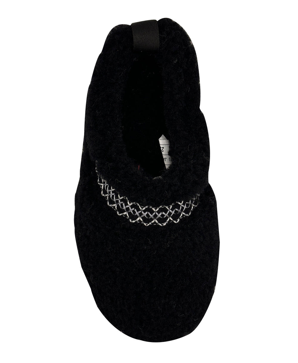 Black women's sheepskin slipper top view