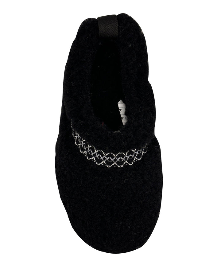 Black women's sheepskin slipper top view