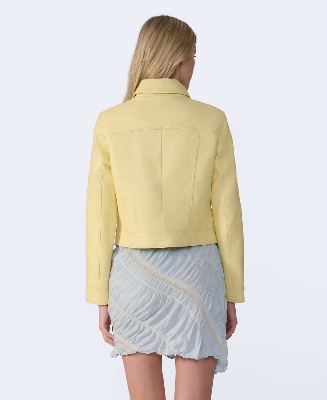 Back view pastel yellow cropped jacket