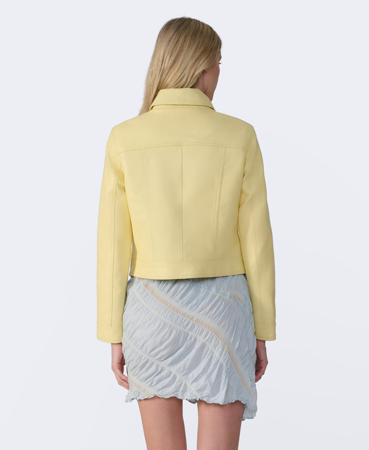 Back view pastel yellow cropped jacket