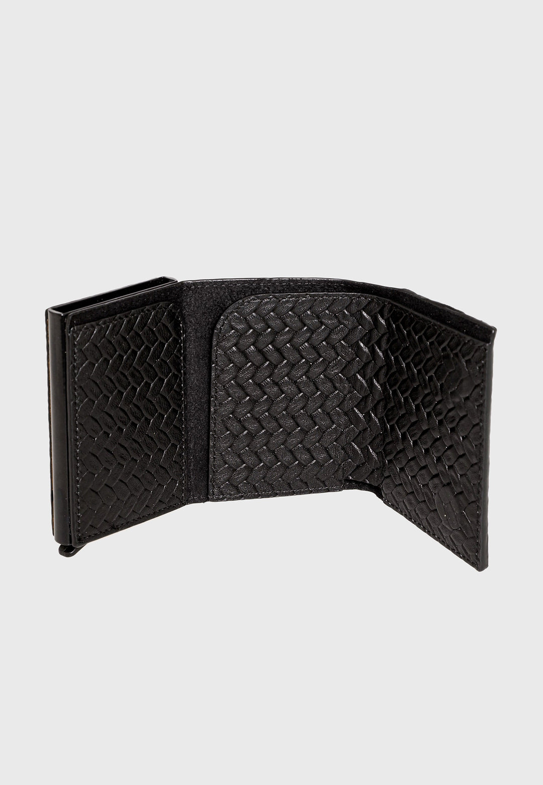 Black genuine leather trifold card holder