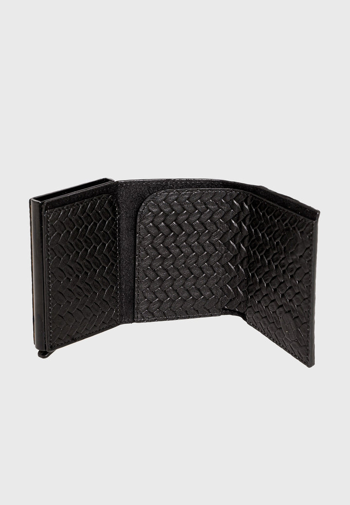 Black genuine leather trifold card holder