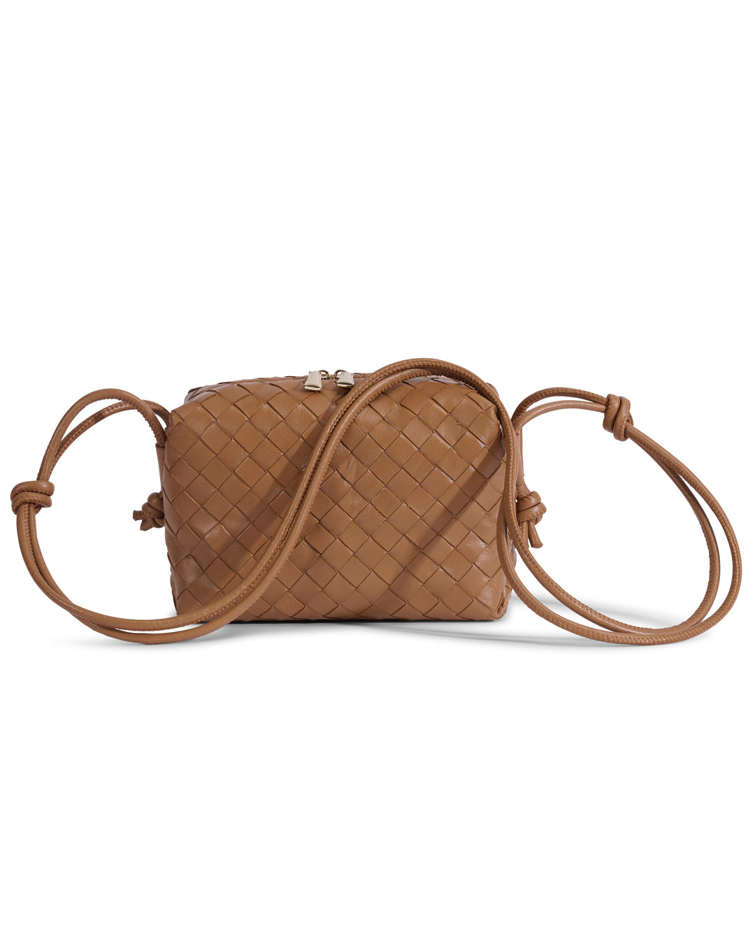 Tan woven leather crossbody bag