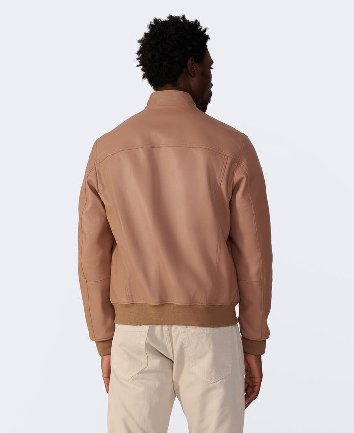 Back of tan leather jacket