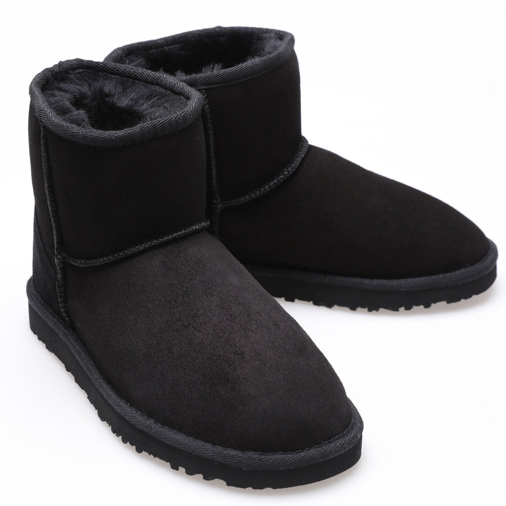 Black suede sheepskin ankle boots