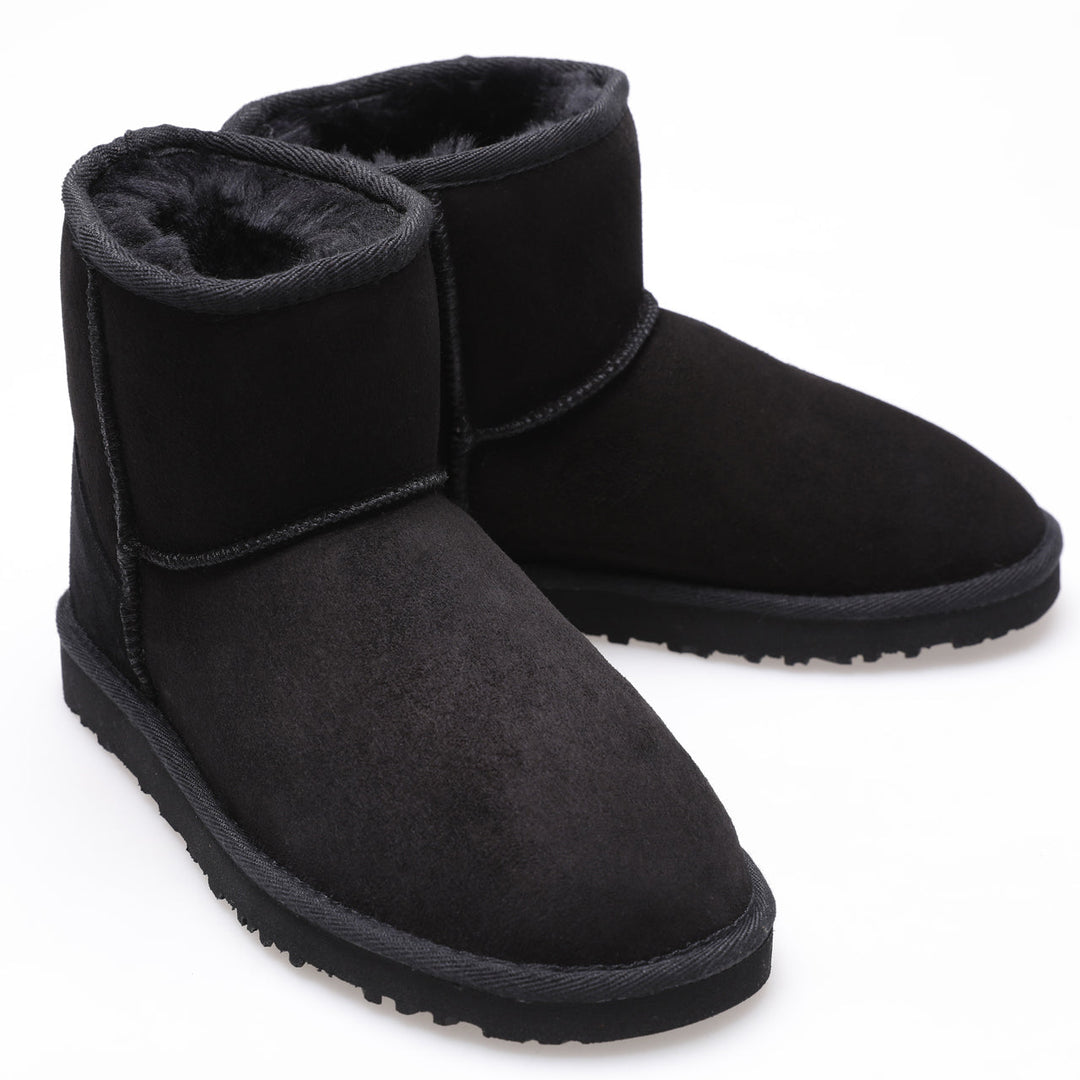 Black suede sheepskin ankle boots