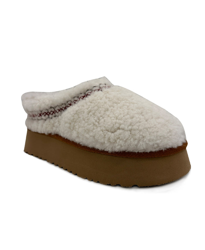 white sheepskin slip-on mule slipper