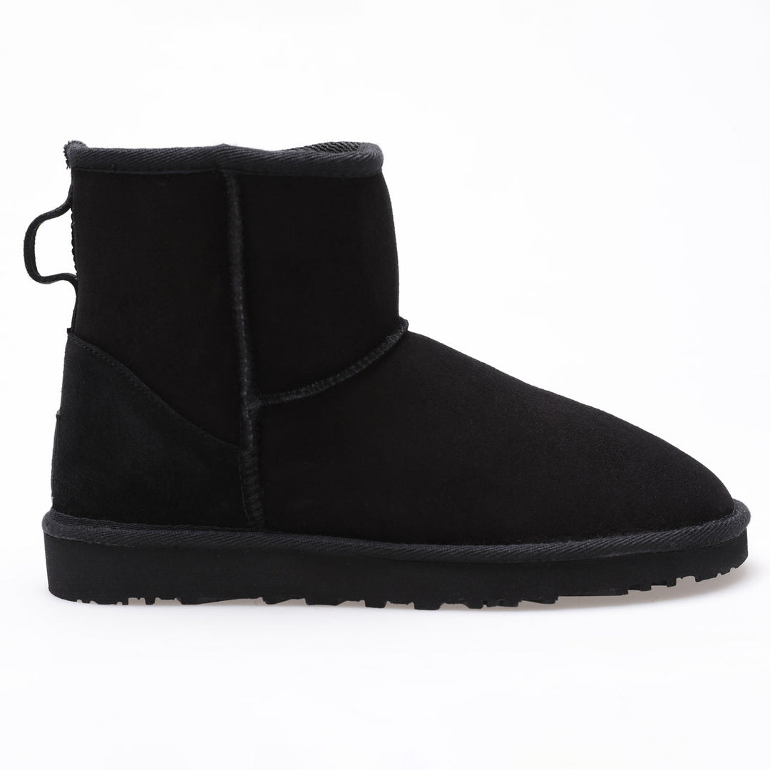 Black suede ankle sheepskin boot