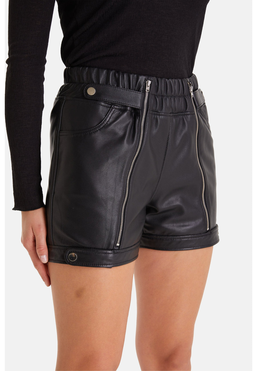 Black high-waist leather shorts