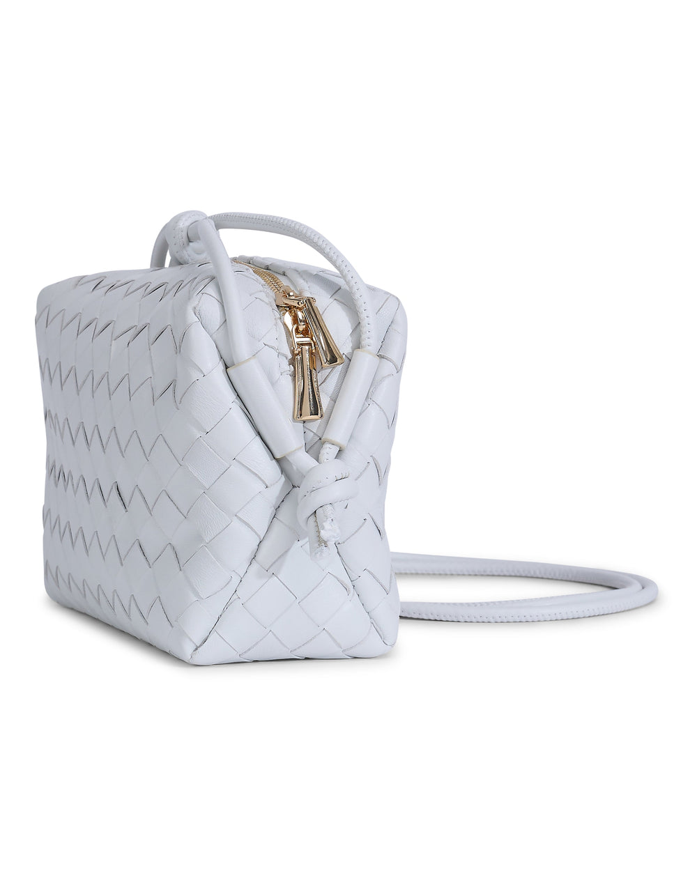 White woven leather crossbody bag