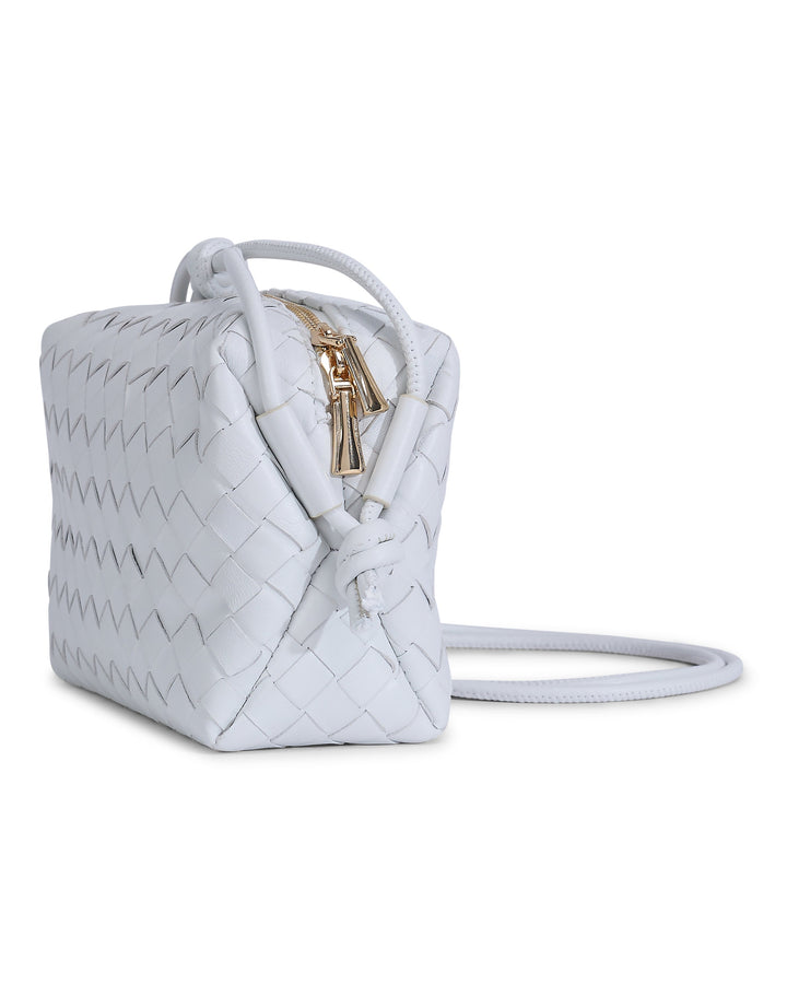 White woven leather crossbody bag