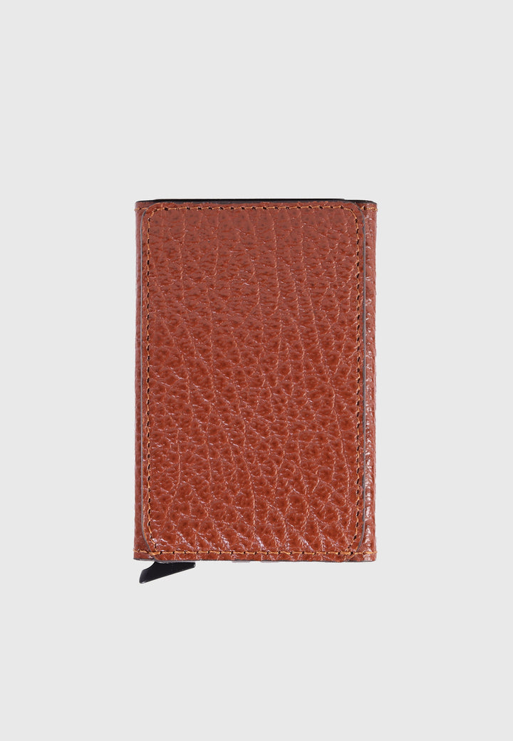 Tan pebble leather card holder