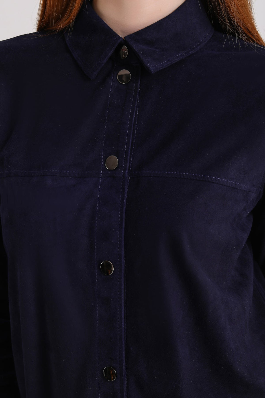 Navy suede button-front shirt