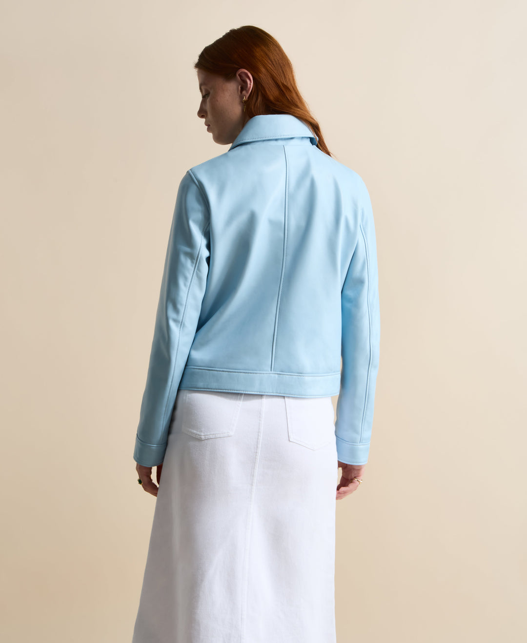 Light blue leather jacket - back view