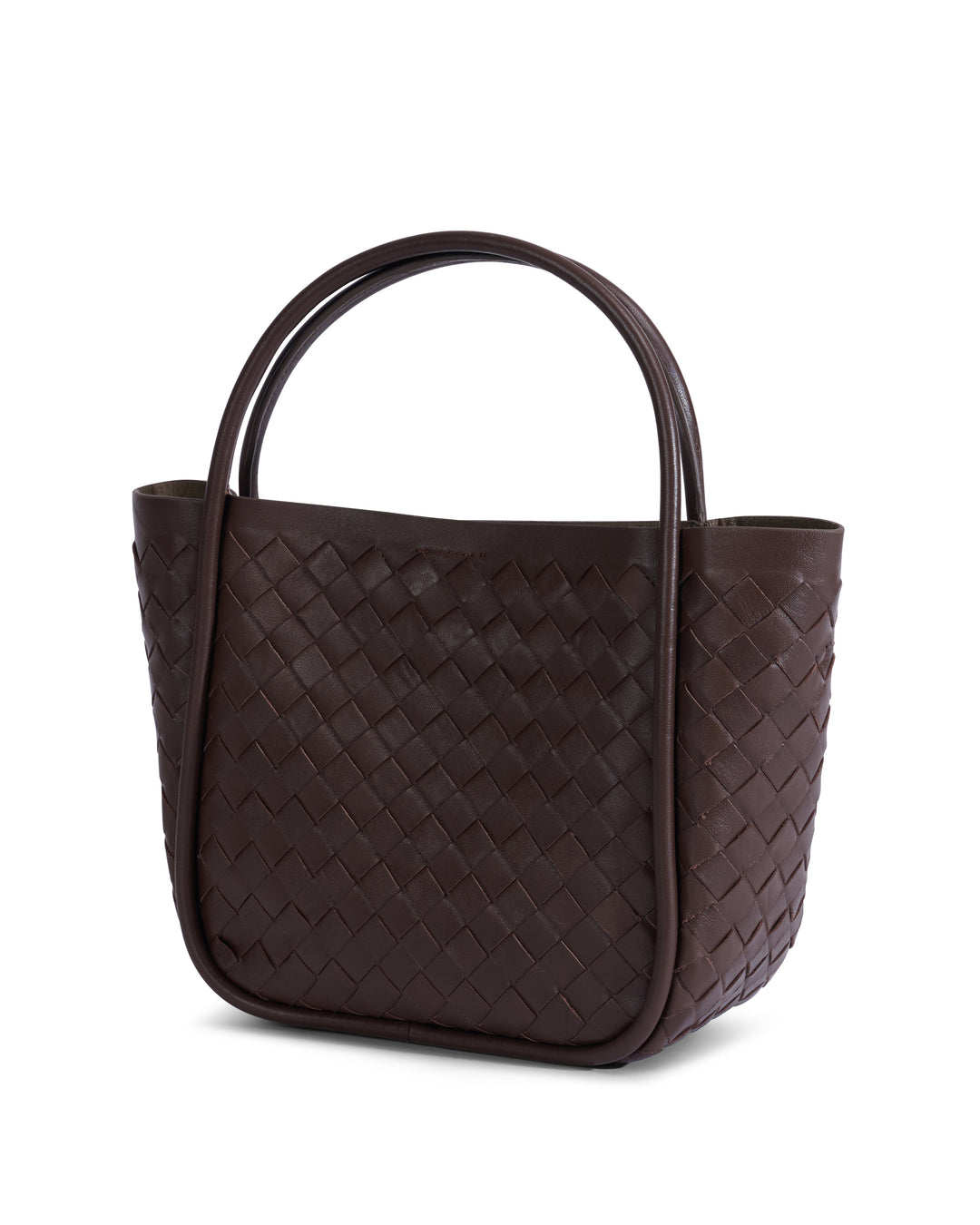 Brown woven leather top-handle bag