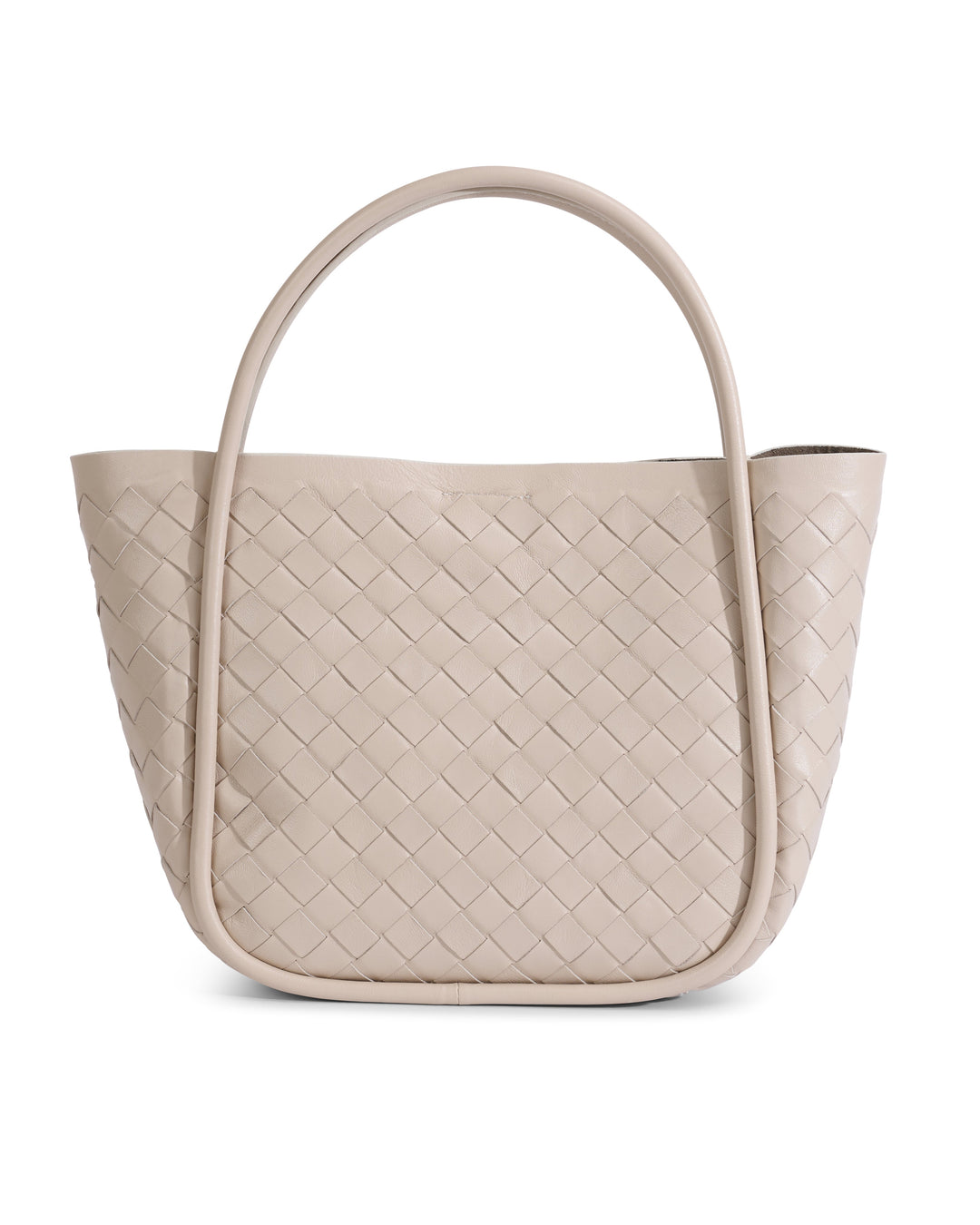 Beige woven leather top-handle tote