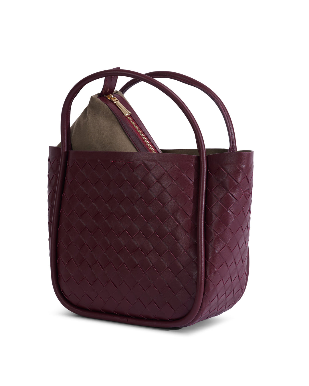Burgundy woven leather top-handle bag