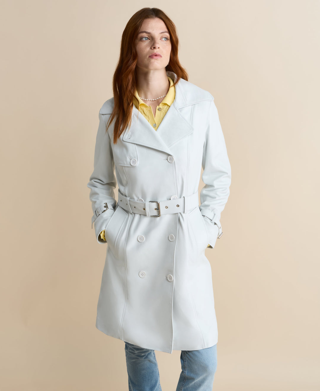 Women’s belted leather trench coat
