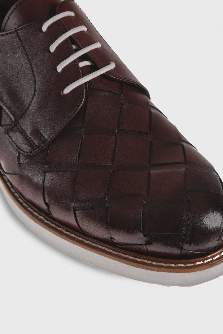 Burgundy woven leather men's dress shoe