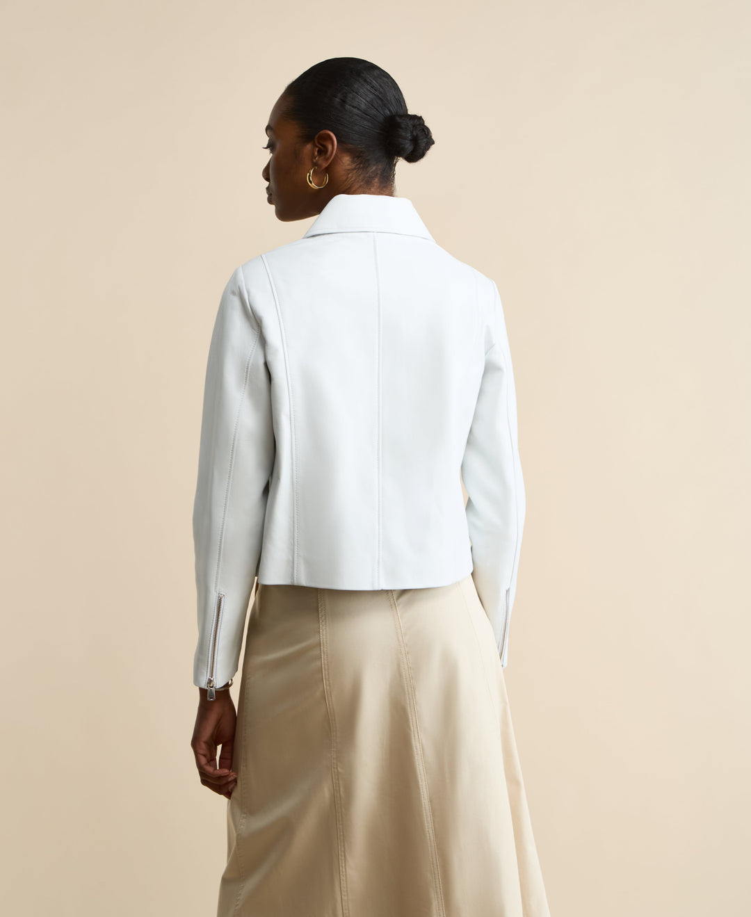 Back view of light leather jacket
