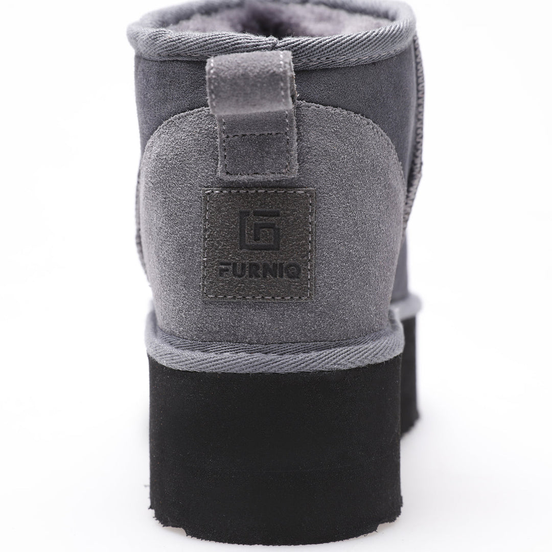 Grey suede mini sheepskin boot (rear)