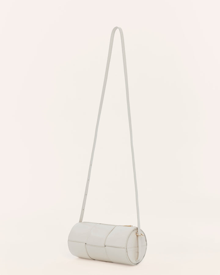 Beige woven leather crossbody bag