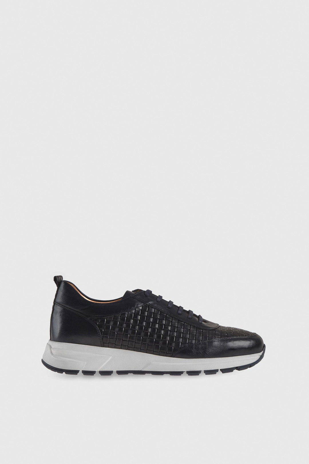 Navy leather knit men's sneaker