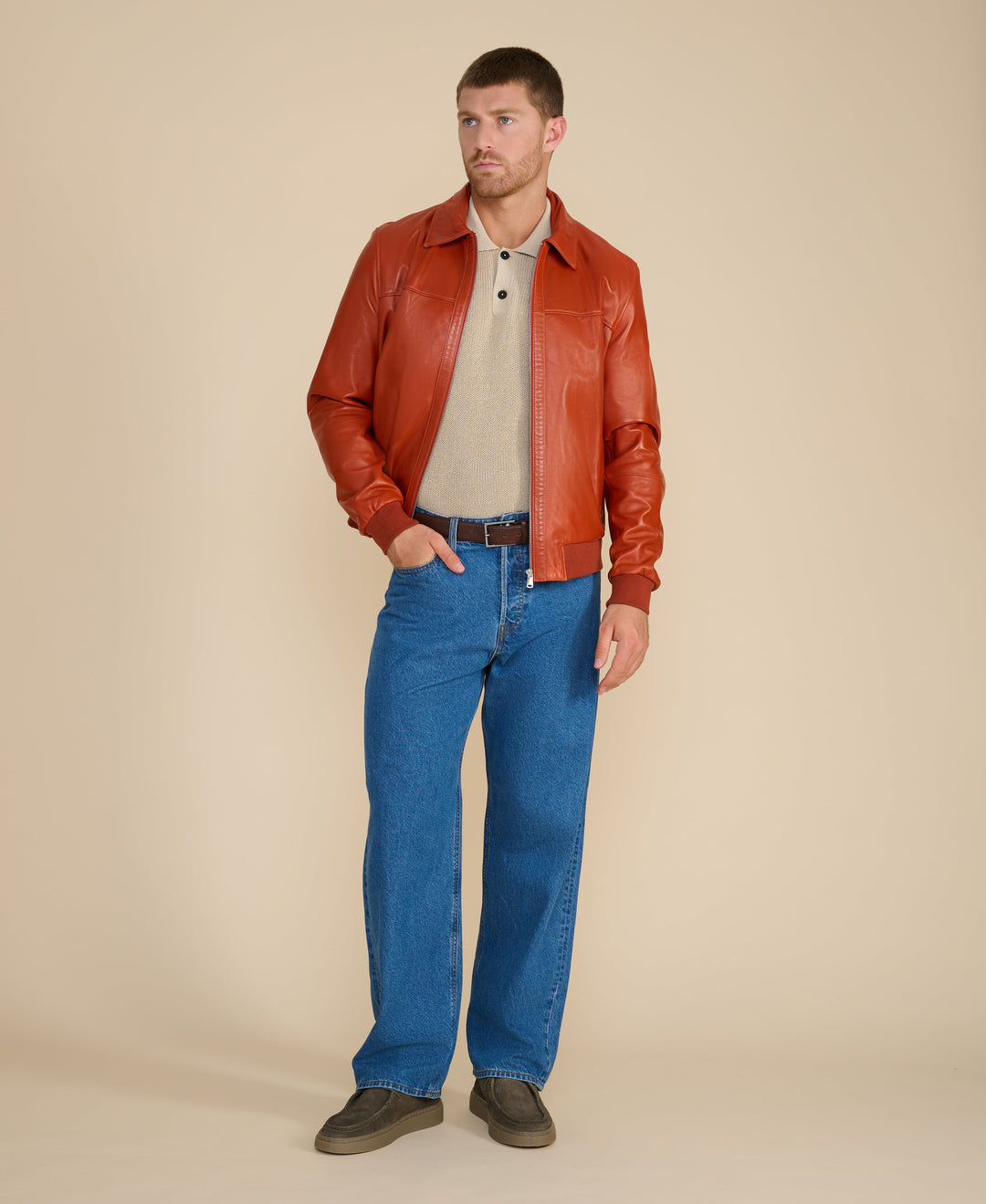 Men’s rust leather bomber jacket