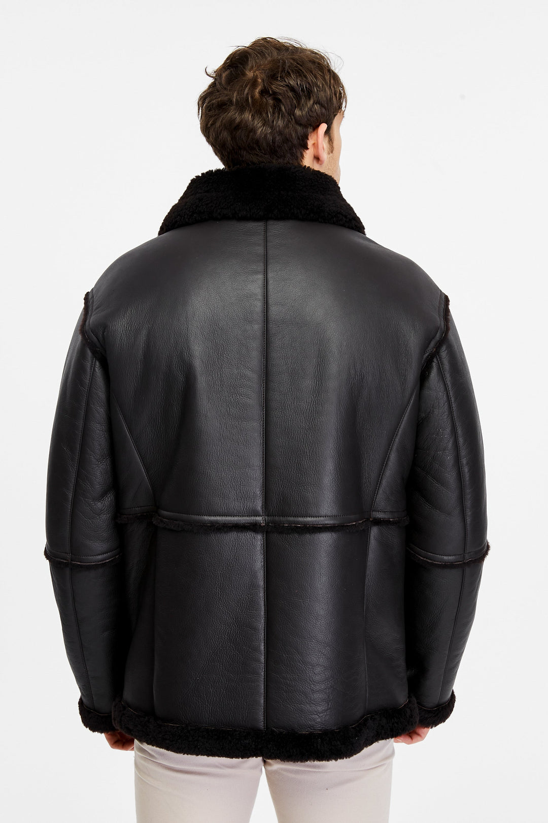 Black shearling coat - back view