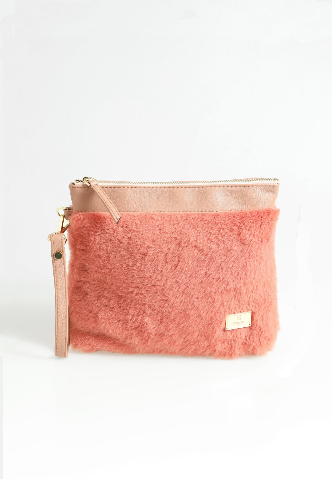 Brick shearling clutch bag