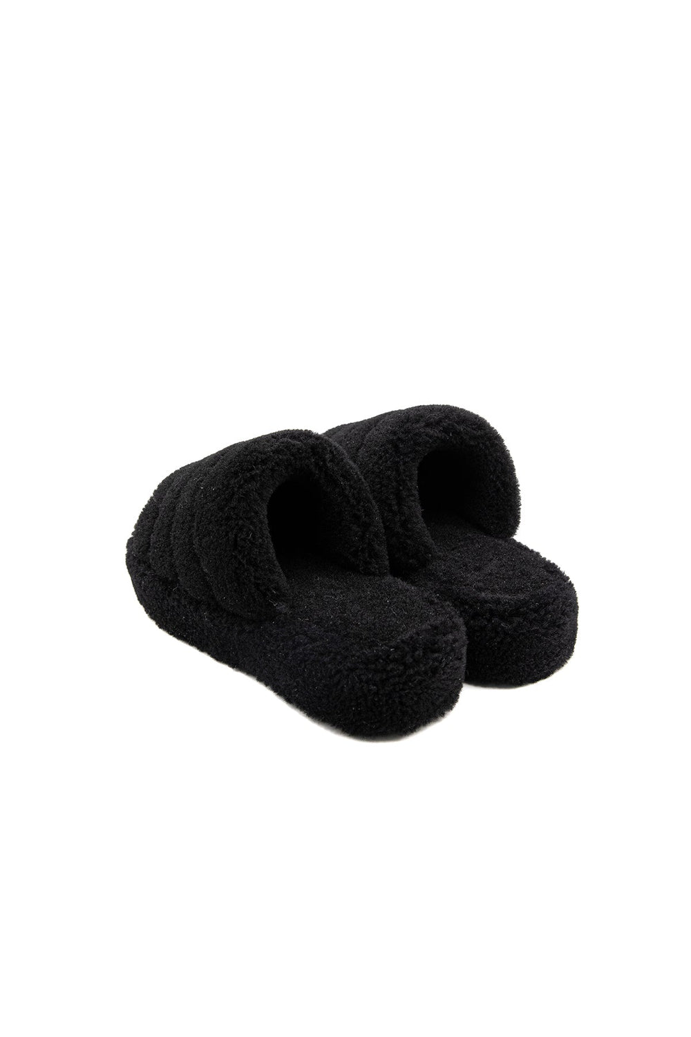 Pair of black shearling mule slippers