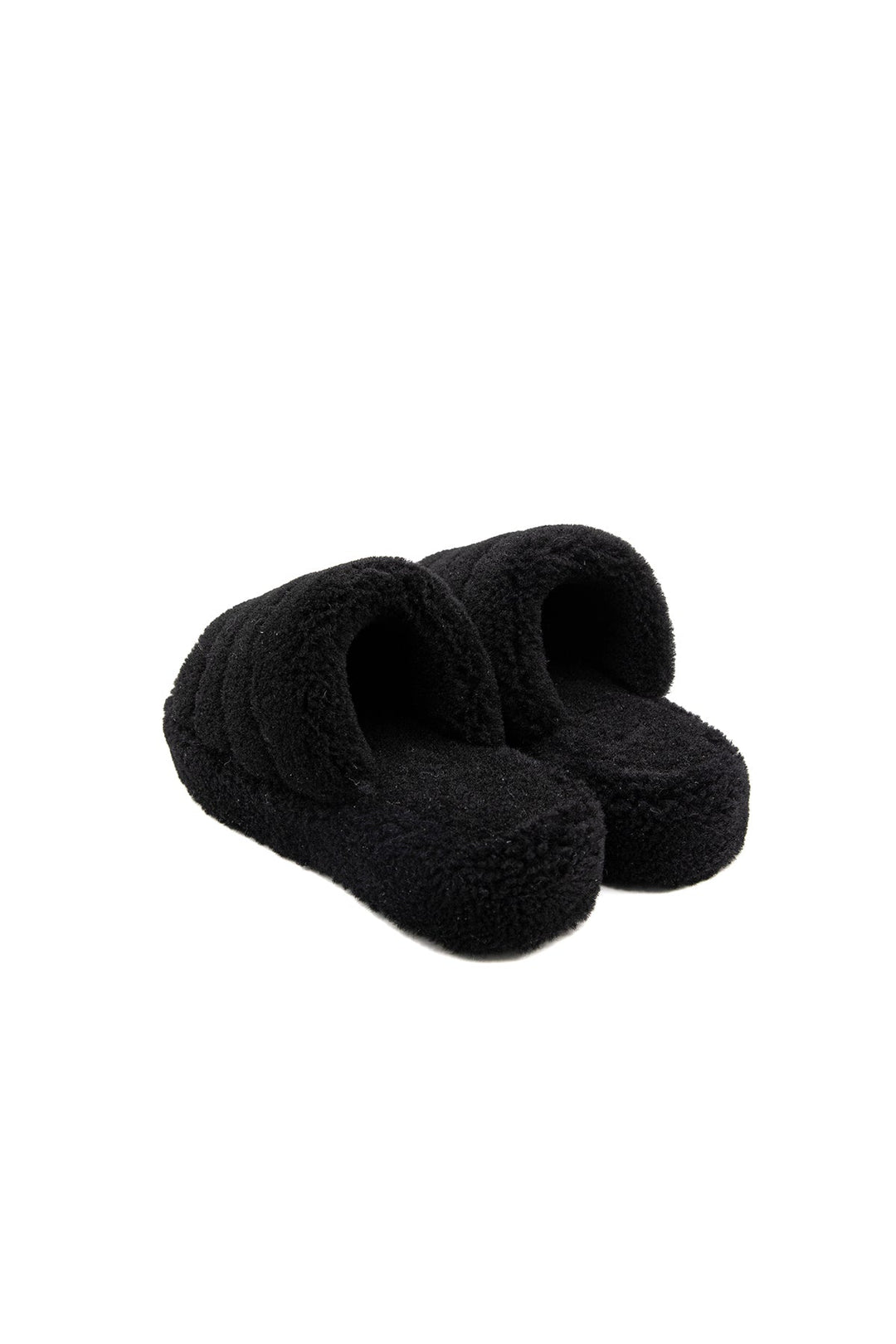 Pair of black shearling mule slippers