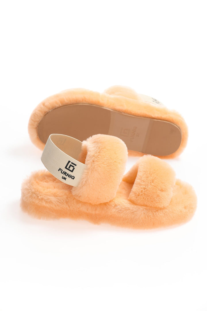 Salmon shearling slide slippers
