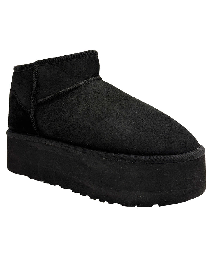 Black suede women's mini sheepskin boot