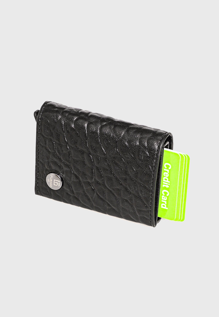 Black elephant‑pattern trifold leather card holder
