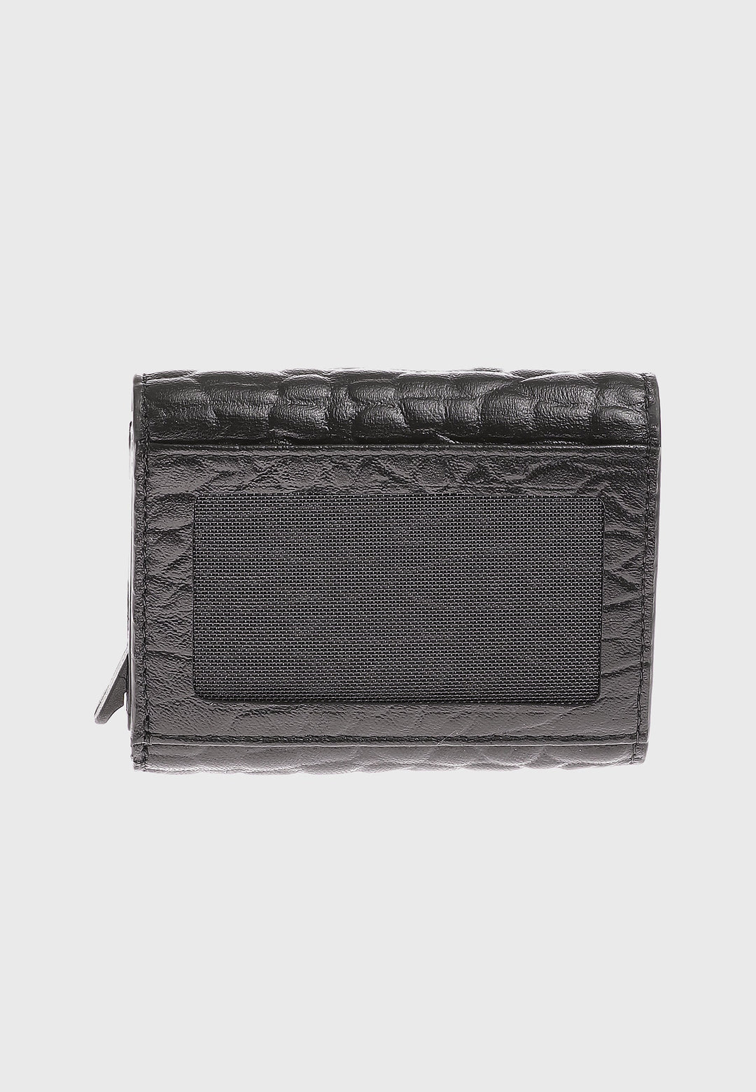 Black leather wallet with embossed pattern