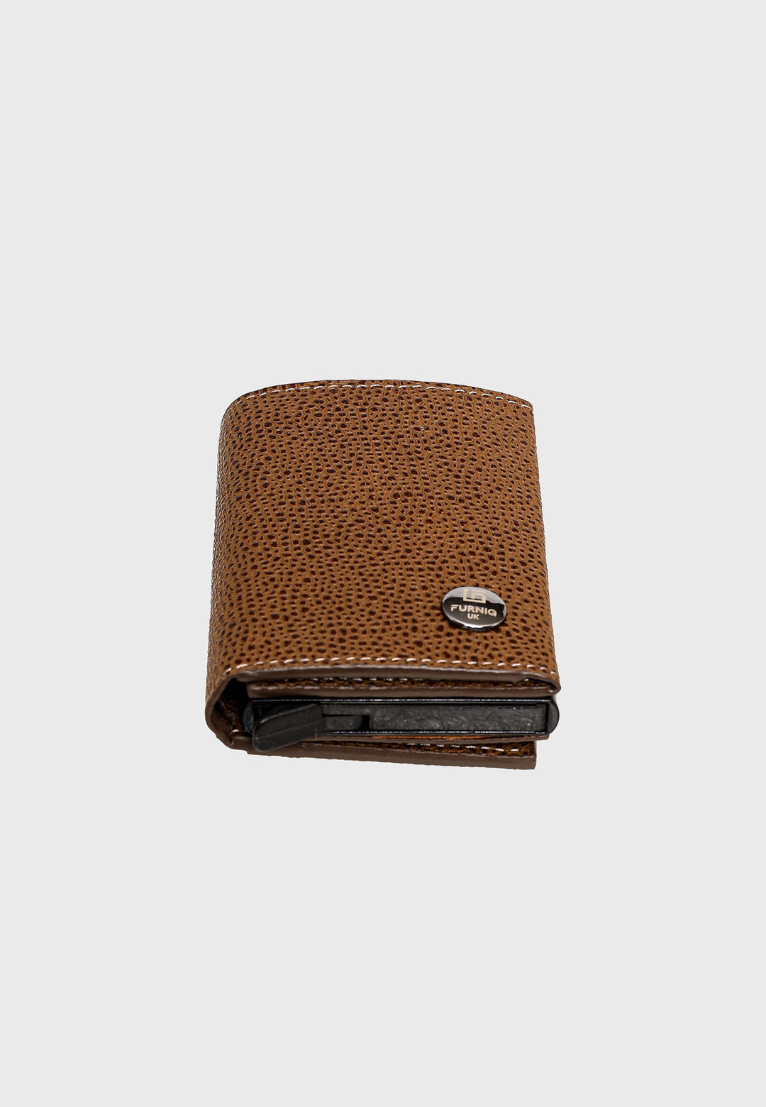 Brown caviar-pattern leather trifold card holder